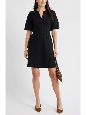 Caslon Puff Sleeve Ponte Mini Dress Navy Blue Notched Neck Party Casual Size M